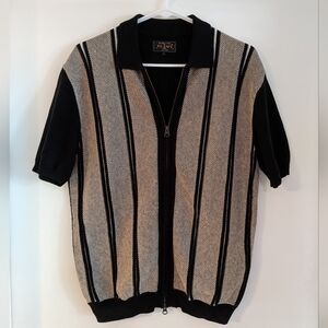 Beams Plus Zip Short Sleeve Knit Sweater Polo Sz Medium Cotton Flax Blend